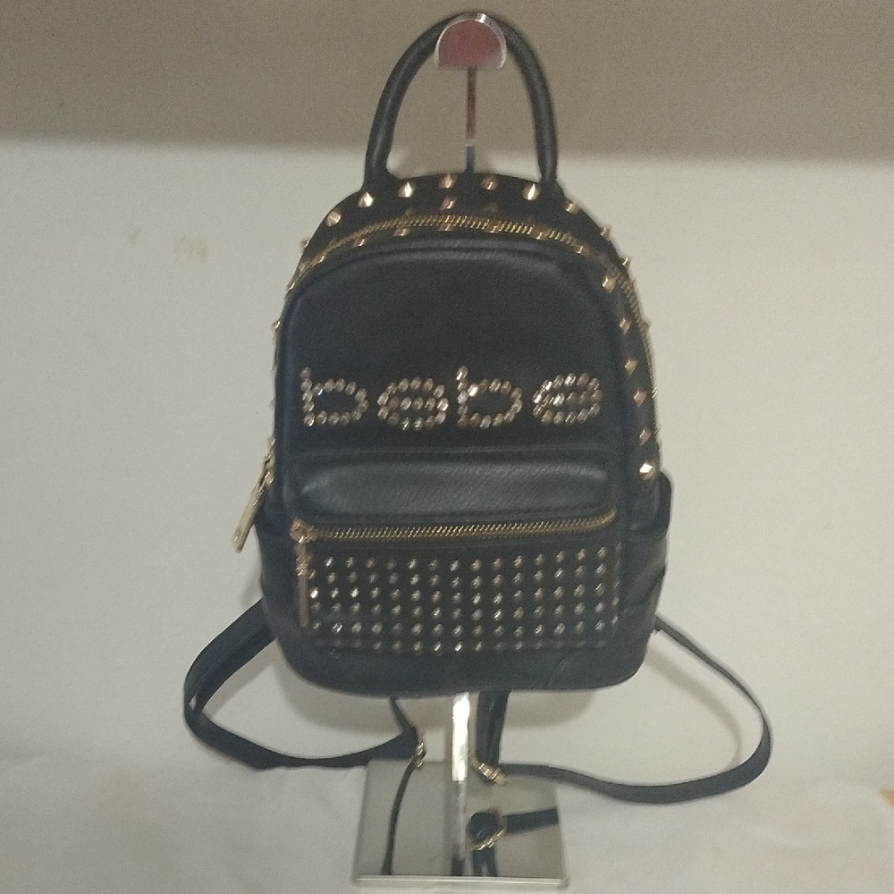 Bebe Black Faux Leather Studded Mini Backpack